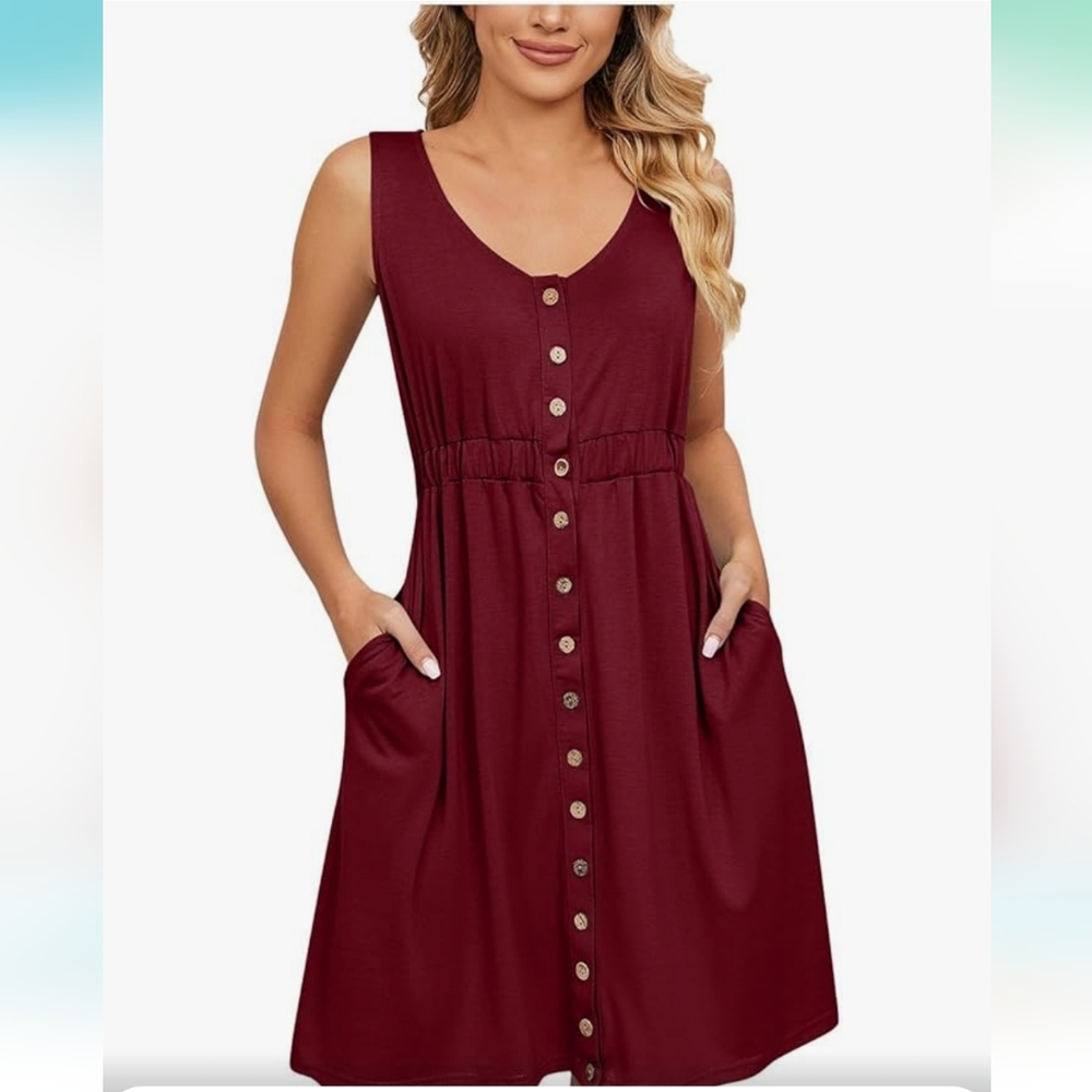 *Women Summer Dress Sleeveless Casual Swing Button down
